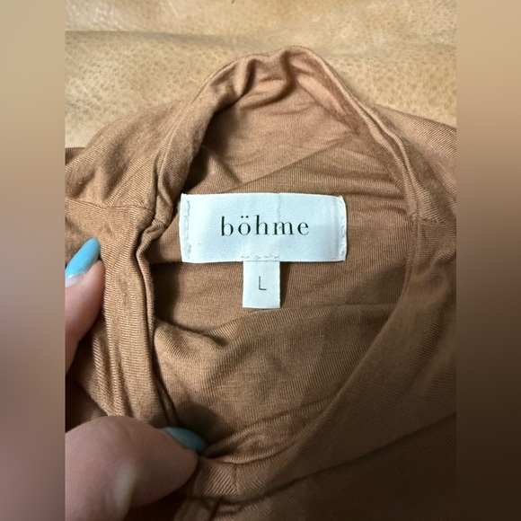 Bohme Ruched Front Brown Mock Neck Long Sleeve Size Large - Picture 5 of 7